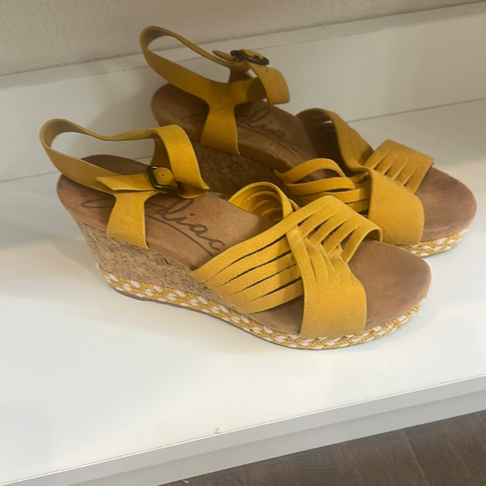 Zodiac Yellow Wedge Sandals with Decorative Straps